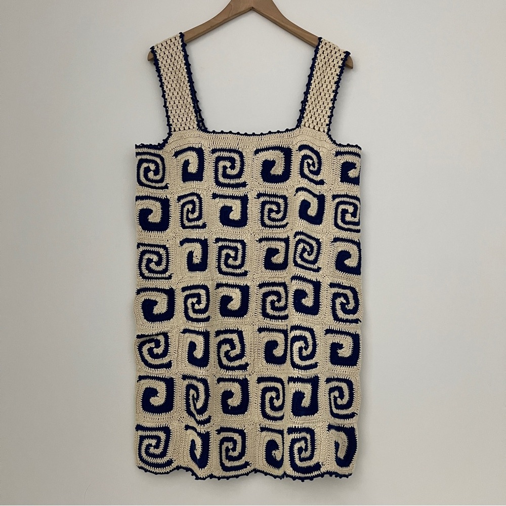 RHODE Blue and Cream Mini Dress - Picture 2 of 9
